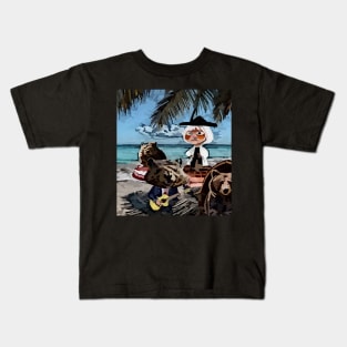 watercolor groundhog playing guitar on beach Kids T-Shirt